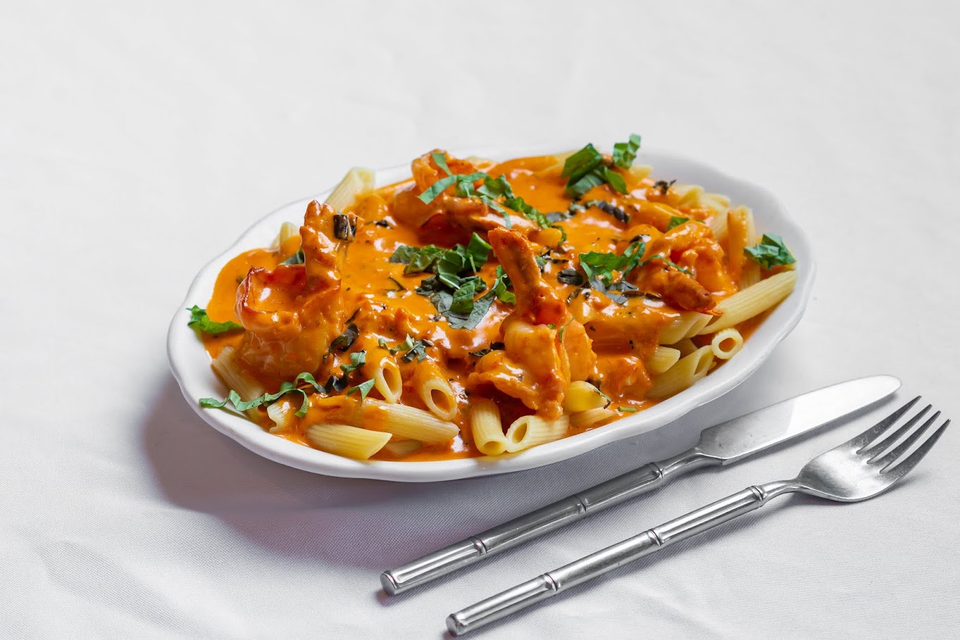 Penne alla vodka pasta in creamy tomato sauce